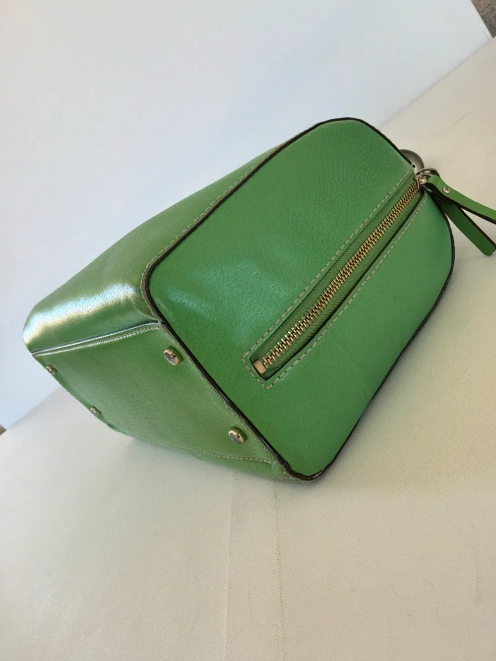 Kate Spade New York Melinda Green Pebbled Leather Zip Top Satchel Shoulder Tote